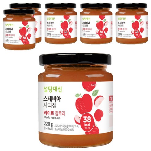 설탕대신 스테비아 사과잼, 220g, 6개