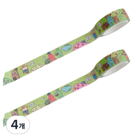 마켓A 카툰베어 종이 마스킹 테이프 1.5cm x 5m, TYPE 4, 4개