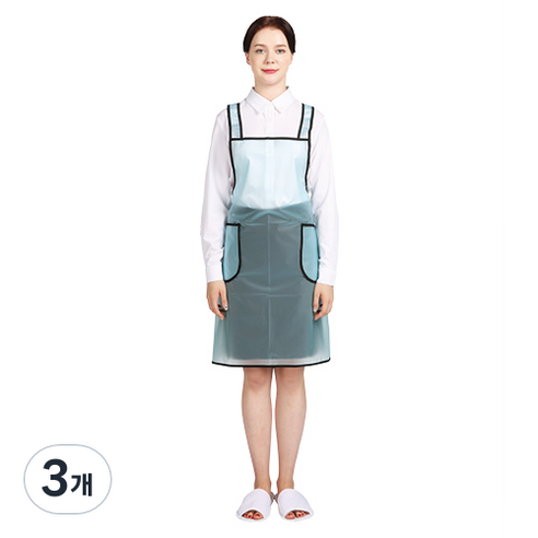 웰프런 우레탄 방수앞치마 검정파이핑 소, 반투명 스카이블루, 3개