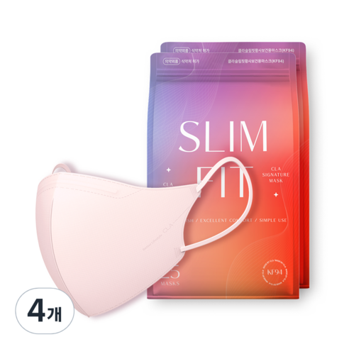 CLA 슬림핏 뉴 황사 보건용 컬러 마스크 중형 KF94, 25개입, 4개, 핑크