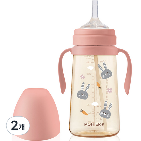 마더케이 유아용 베이직 PPSU 토끼 빨대컵 300ml, 2개, 블라썸
