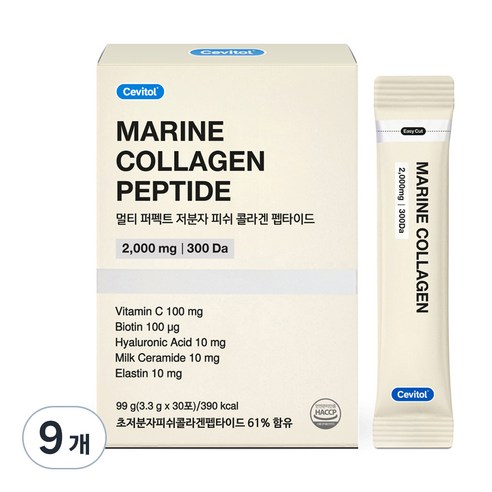 세비톨 멀티 퍼펙트 저분자 피쉬 콜라겐 펩타이드, 99g, 9개