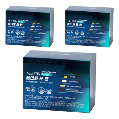 익스트림 올인원 포 맨 멀티비타민, 30회분, 3개