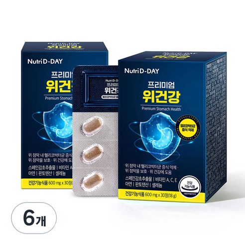 뉴트리디데이 프리미엄 위건강 헬리코박터 억제 영양제 18g, 30정, 6개