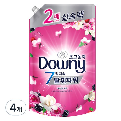 다우니 탈취파워 초고농축 섬유유연제 목련과베리 리필, 1.6L, 4개