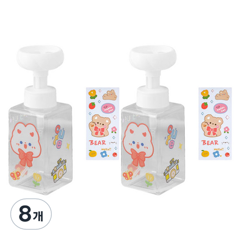 더자카 플라워 거품 핸드워시 디스펜서 2p 450ml + 스티커2p 랜덤발송, 투명, 8개