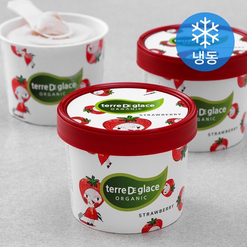 떼르드글라스 유기농 인증 컵 아이스크림 스트로베리 (냉동), 90ml, 3개