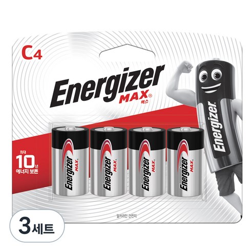 에너자이저 맥스 알카라인 C형 건전지, 4개입, 3세트