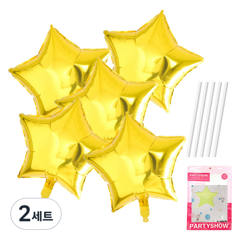 파티쇼 별 은박 풍선 45cm 5p + 빨대 5p 세트, 골드(풍선), 2세트