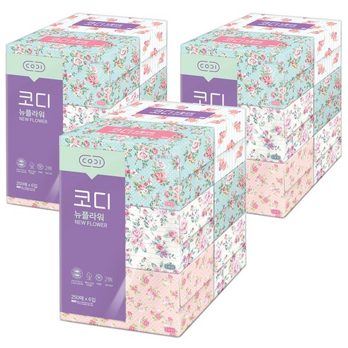 코디 뉴플라워 천연펄프 미용티슈, 250매, 18개