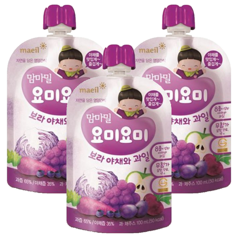 요미요미 야채와 과일 주스 100ml, 보라, 3개