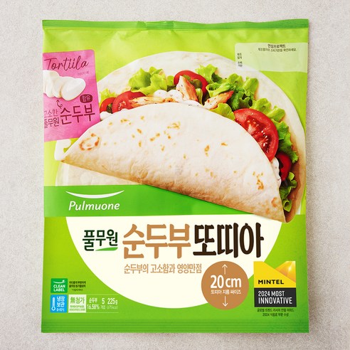 풀무원 순두부 또띠아 20cm 5입, 225g, 2개