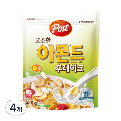포스트 고소한 아몬드 후레이크 시리얼, 620g, 4개
