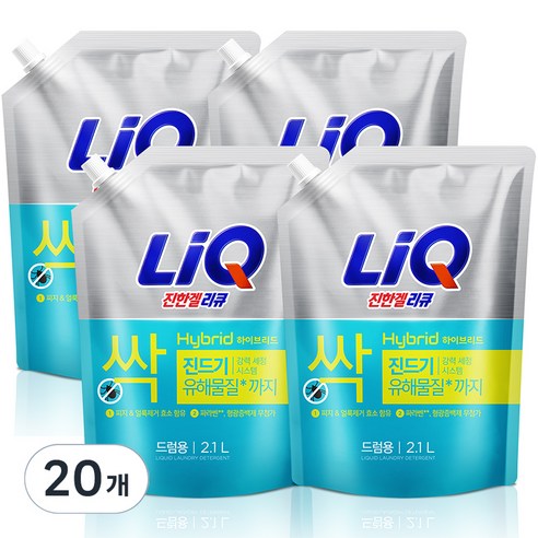 리큐 진한겔 하이브리드 드럼용 액상세제 리필, 2.1L, 20개
