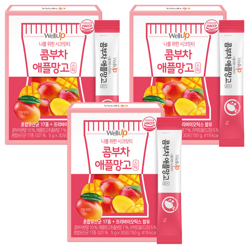 웰업 콤부차 애플망고 분말스틱, 5g, 30개입, 3개