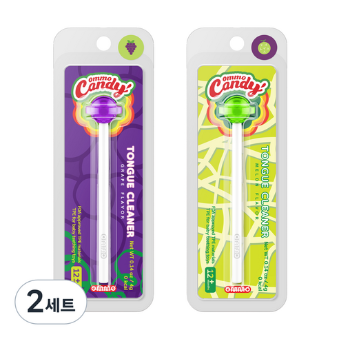 옴모 캔디 유아 혀클리너 2종 세트, 포도, 멜론, 2세트, 2개