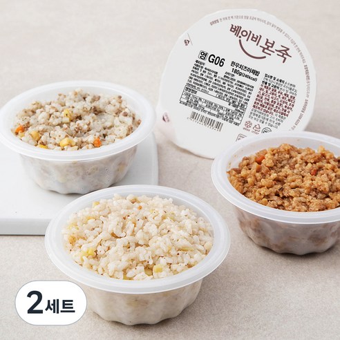 베이비본죽 유아식 영양밥 13개월이상 한우치즈야채밥 180g + 닭모듬버섯잡채밥 180g + 돈안심짜장밥 180g + 영양약밥 180g B세트, 720g, 2세트