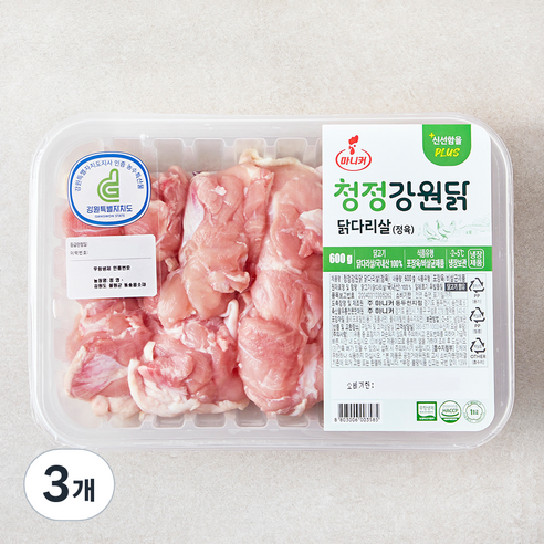 마니커 무항생제 인증 청정강원닭 닭다리살 (냉장), 3개, 600g