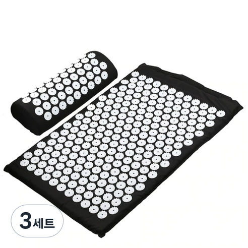 지압매트 + 베개 세트, 블랙, 3세트