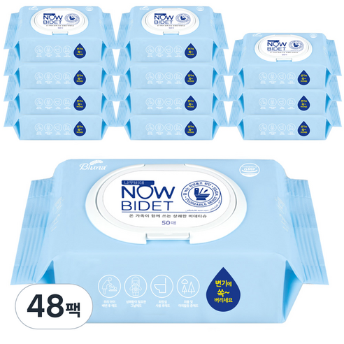 블루나 나우비데 물티슈 캡형 60g, 50매입, 48팩
