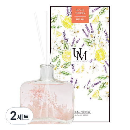 유멜 프리저브드 디퓨저 + 화이트 섬유스틱 3p, 블랙체리, 200ml, 2세트