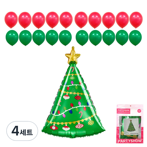 파티쇼 크리스마스 주니어쉐잎 파티장식풍선 세트 페스티브트리 X-MAS, 혼합색상, 4세트