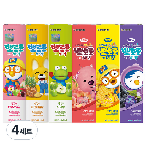 뽀로로 저불소 치약 6종 세트, 50g, 4세트