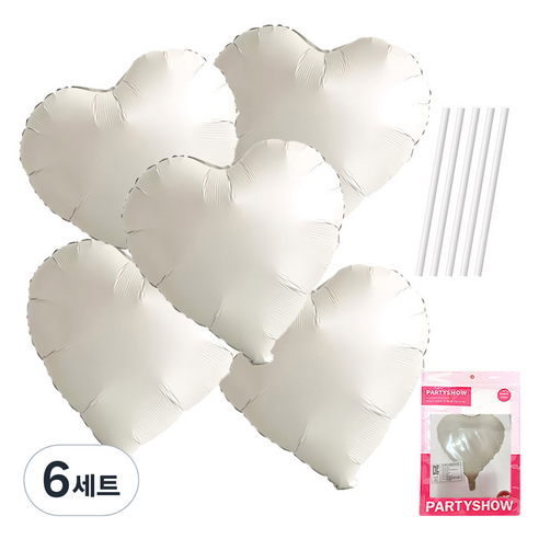 파티쇼 하트 은박 풍선 45cm 5p + 빨대 5p 세트, 크림(풍선), 6세트