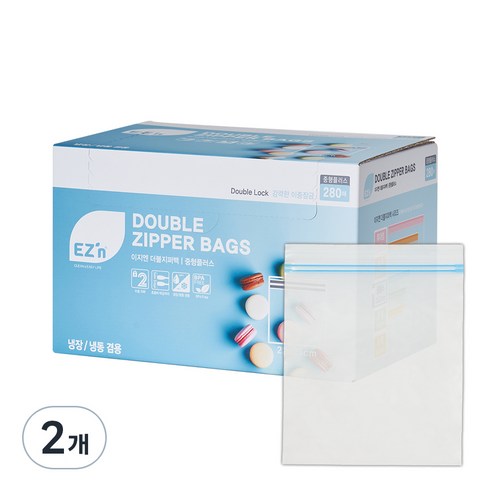 EZn이지엔 더블지퍼백 냉장 냉동 겸용, 중형플러스, 280개, 2개