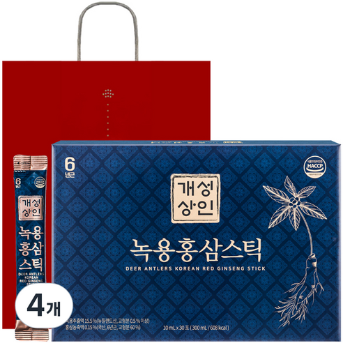 개성상인 녹용 홍삼 스틱 30개입 + 쇼핑백, 300ml, 4개