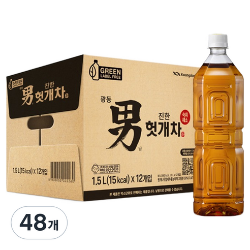 광동진한헛개차 무라벨 그린, 1.5L, 48개