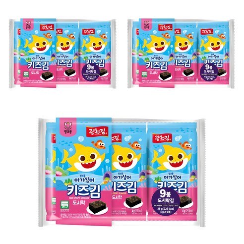 광천김 핑크퐁 키즈 도시락김, 36g, 3개