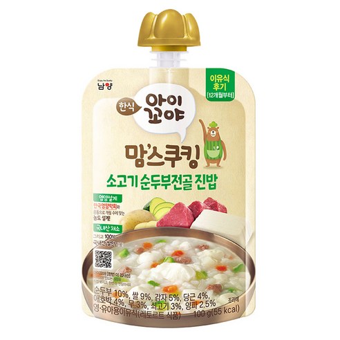 아이꼬야 맘스쿠킹 레토르트 이유식, 100g, 1개, 순두부찌개 진밥