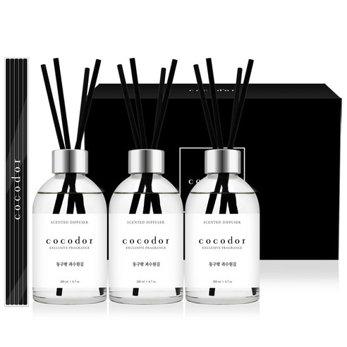 코코도르 화이트라벨 디퓨저 200ml x 3개 + 리드스틱 20개입 세트, 동구밖과수원길