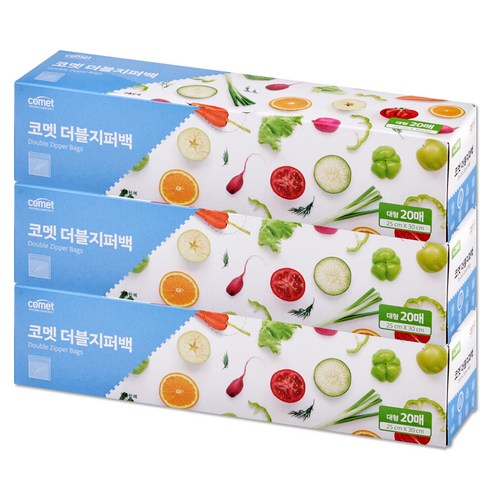코멧 더블 지퍼백, 대(L), 20개입, 3개