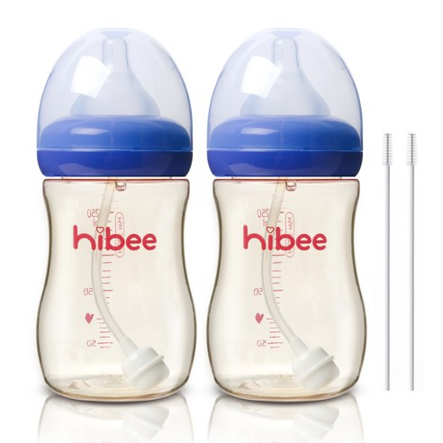 하이비 PPSU 빨대젖병 300ml 2p + 빨대솔 2p, M(3개월이상), 네이비, 1개