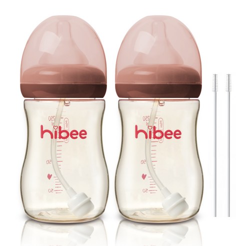 하이비 PPSU 빨대젖병 300ml 2p + 빨대솔 2p, LL(9개월이상), 브라운, 1개