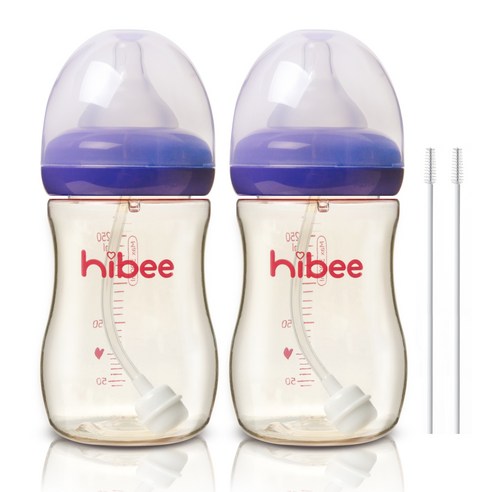 하이비 PPSU 빨대젖병 300ml 2p + 빨대솔 2p, L(6개월이상), 퍼플, 1개
