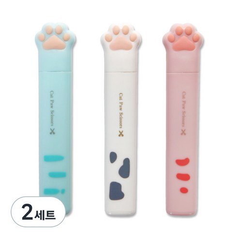 인디케이 냥냥이 미니 가위 혼합 3p, 화이트, 핑크, 블루, 2세트