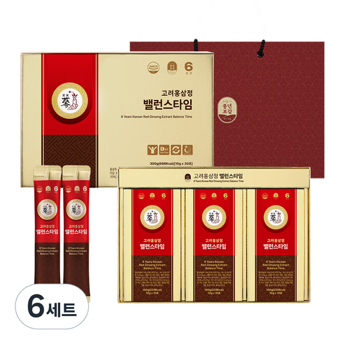 풍년보감 6년근 고려홍삼정 밸런스타임 홍삼스틱 선물세트 + 쇼핑백, 300g, 6세트