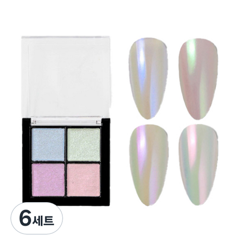 테네져 미러파우더 홀로그램 글리터 젤네일 데코분말 오로라 4종 세트, 혼합색상, 6세트