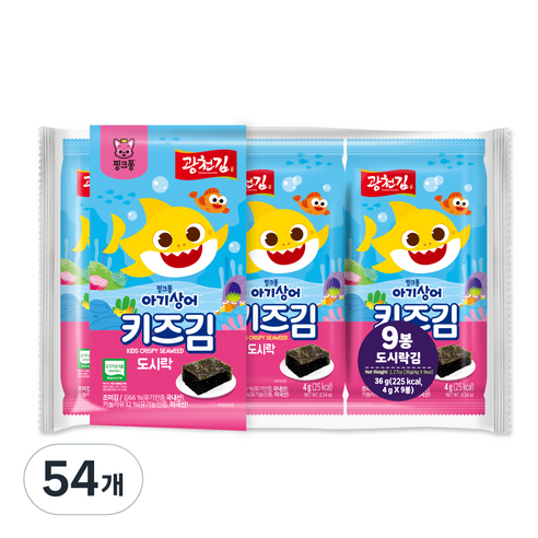 광천김 핑크퐁 키즈 도시락김, 36g, 6개