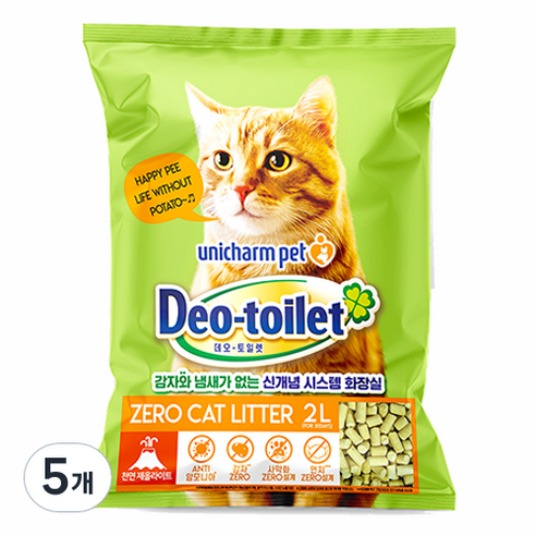 유니참데오토일렛 비응고형 감자 & 사막화 Zero 고양이 모래, 2L, 5개