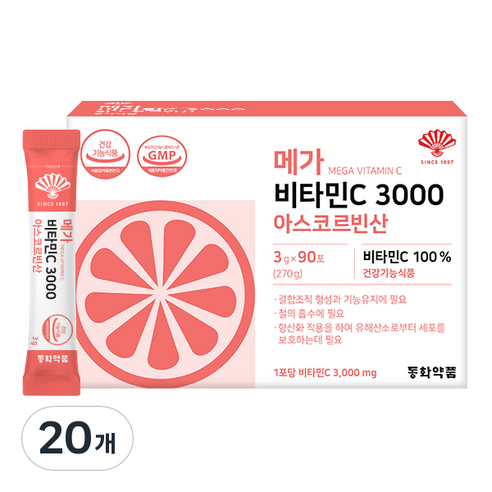 동화약품 메가 비타민C 3000 아스코르빈산 90p, 20개, 270g