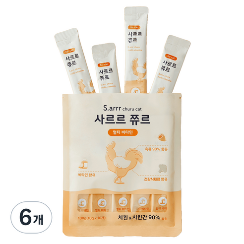 동원아르르 사르르 쮸르 짜먹는 고양이간식 멀티비타민, 치킨/치킨간, 100g, 6개