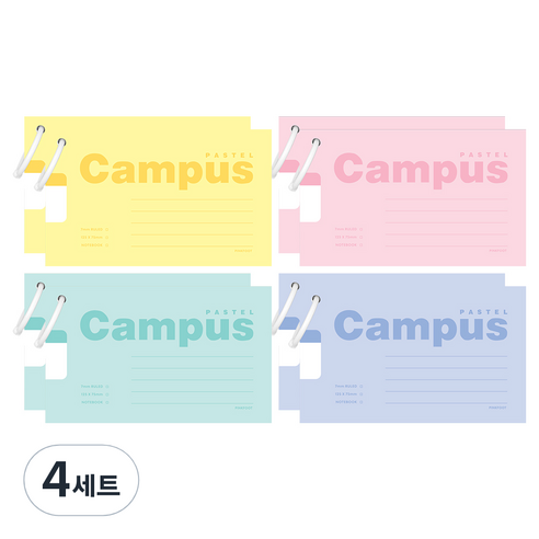 핑크풋 1500 파스텔 캠퍼스 메모카드 4종 x 2p 세트, yellow, pink, mint, blue, 4세트