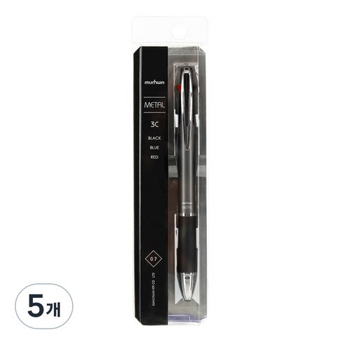 문화연필 메탈 3색 볼펜 0.7mm, 다크그레이, 5개