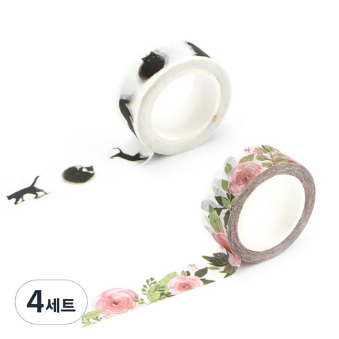 라이프포인트 내츄럴 일러스트 마스킹 테이프 11동백나무 세트, 11동백나무, 14고양이, 4세트