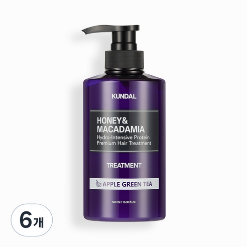 쿤달 허니 앤 마카다미아 헤어 트리트먼트 애플그린티향, 500ml, 6개
