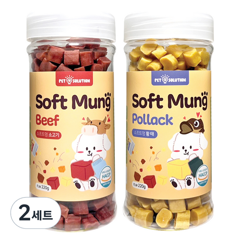 펫솔루션 강아지 소프트멍 수제져키 간식 220g x 2종 세트, 2세트, 소고기, 황태
